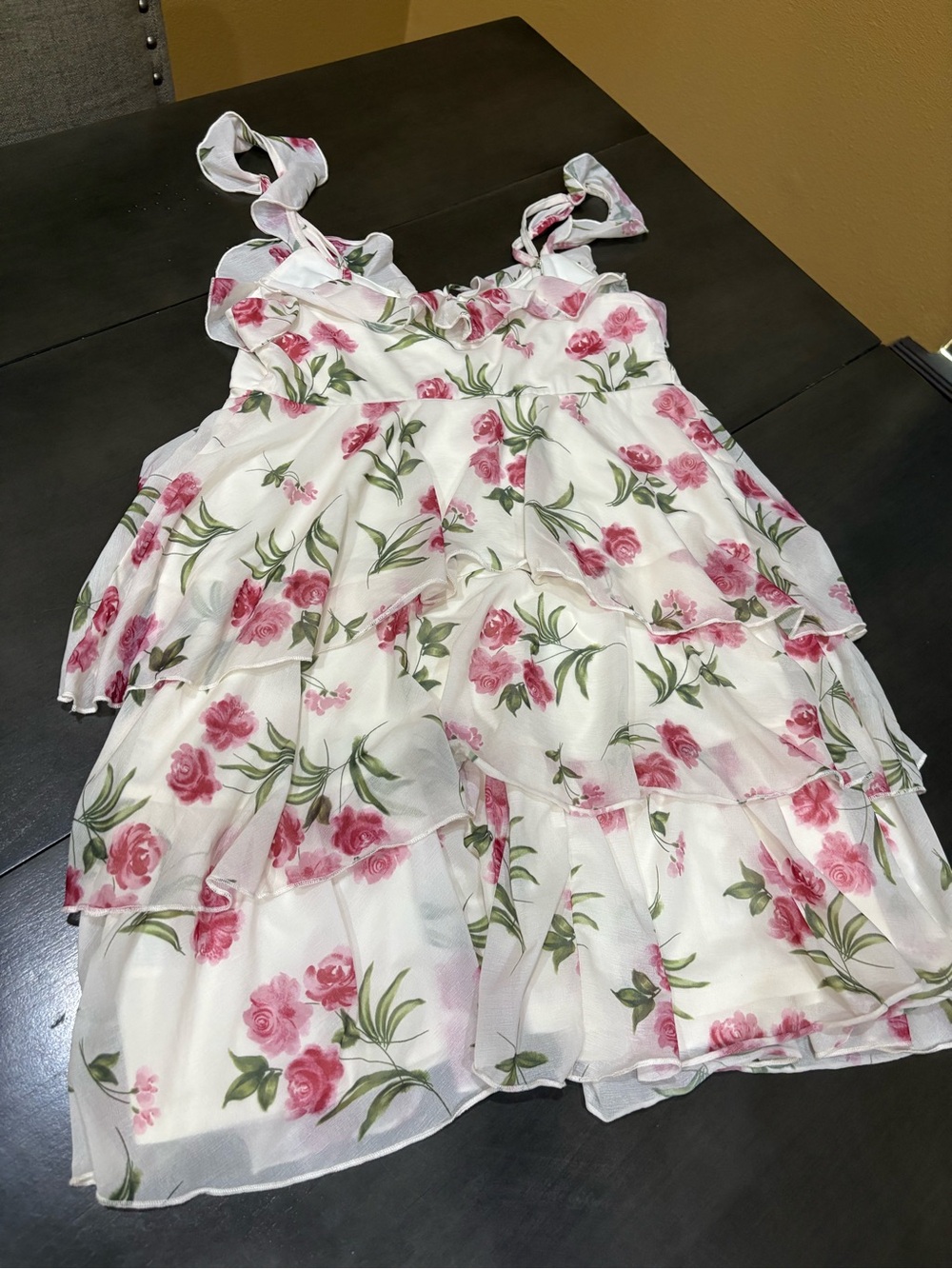 Wild Fable White Floral Tiered Mini Dress with Pink Roses